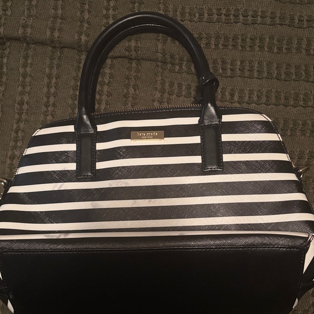 Kate Spade Black and White Striped Satchel